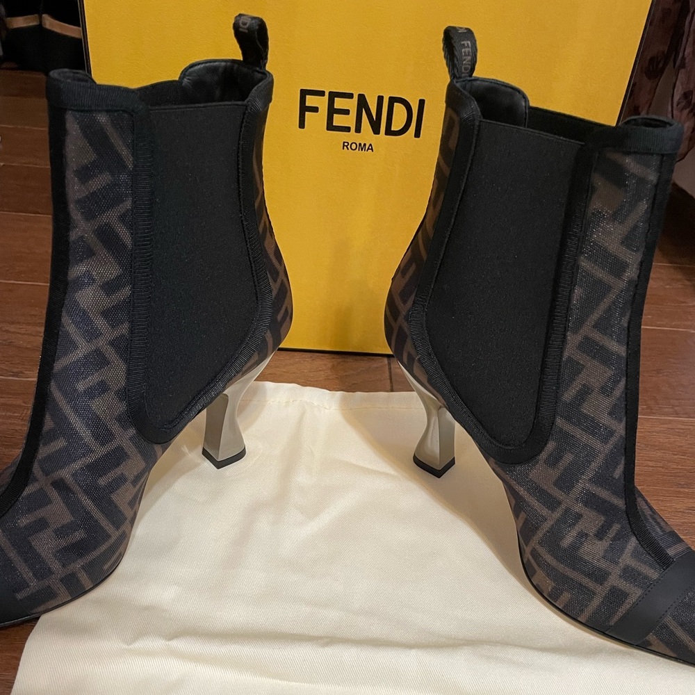 Fendi black Colibri FF Motif Mesh Boot